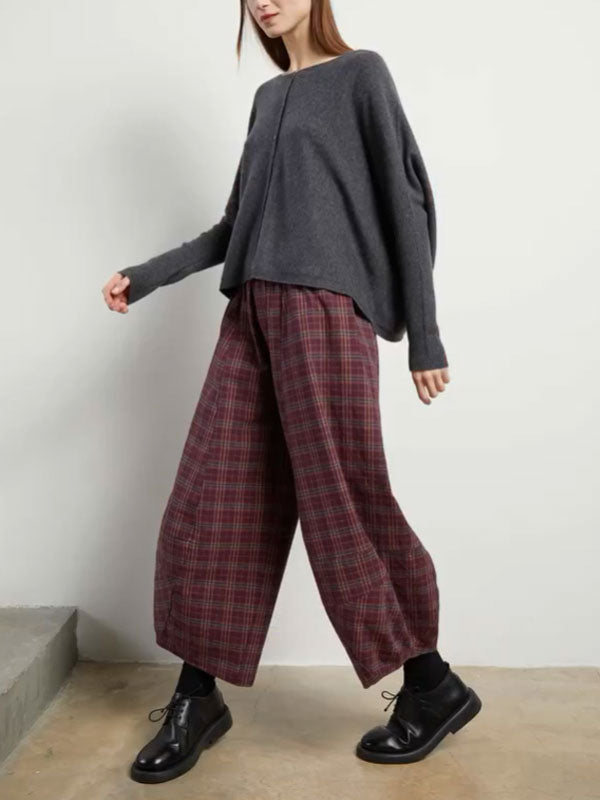 Vintage Checkered Pattern Printed Women's Pants