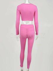 V-Neck Long Sleeves Exposed Navel Suits