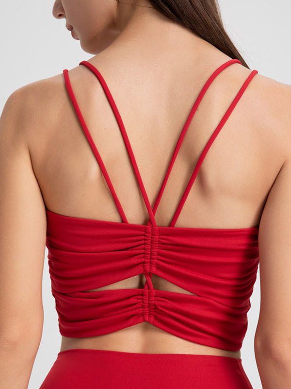 Back Cross Hollow Solid Color Spaghetti-Neck Sports Bra