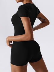 Wrap Solid Color Square-Neck Sports Rompers