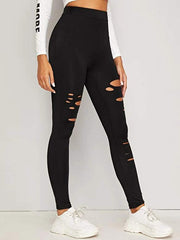 High Waisted Solid Color Hollow Sports Leggings