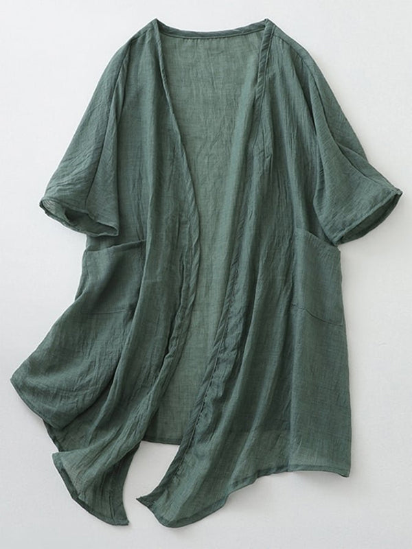 Solid Color Cotton And Linen Top