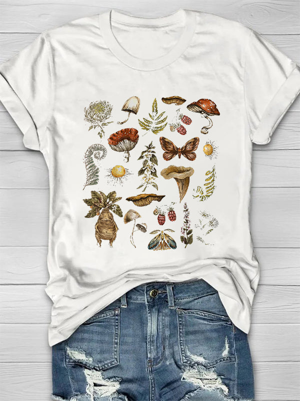 Stylish Cartoon Animals And Plants Printed Crew Neck Women's T-shirt