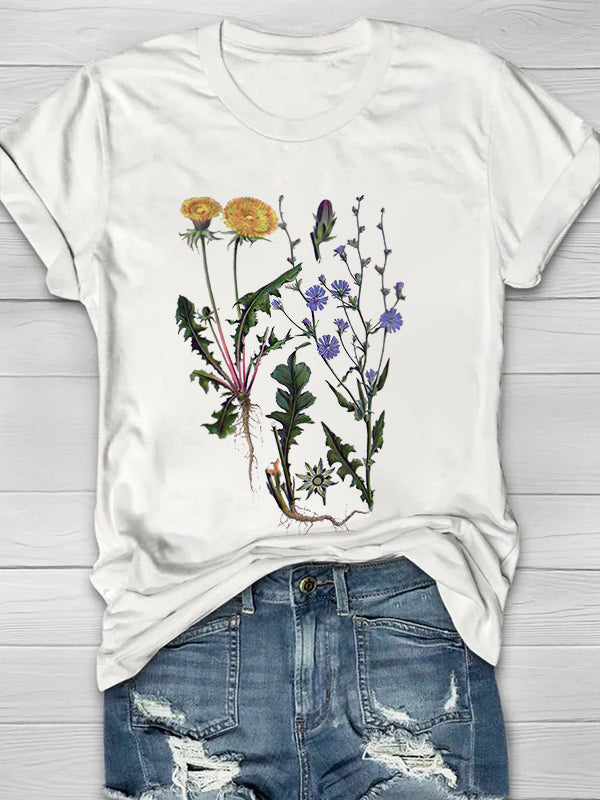 Daisy Wildflower Printed Crew Neck Women's T-shirt