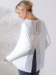 Long Sleeves Loose Hollow Solid Color Round-Neck Yoga Tops