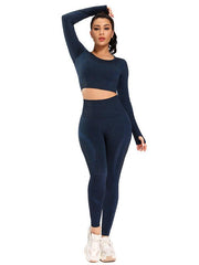 Solid Color Breathable Long Sleeves Yoga Suits