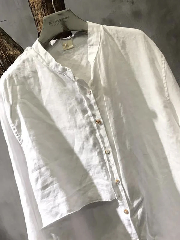 Solid Color Cotton And Linen Shirt