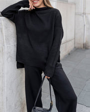 Knitted turtleneck loose top + pants two-piece set