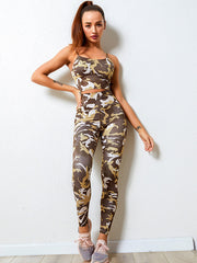 Spaghetti-Neck Camouflage High-Waisted Tight Yoga&Gym Suits