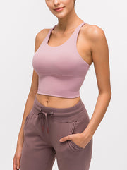 Skinny Wrap Yoga Tops Hollow Solid Color Spaghetti-Neck Bra