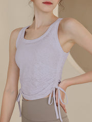 Sleeveless Drawstring Solid Color U-Neck Sports Vest