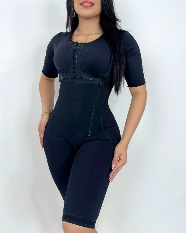 High Compression Full Body Side Zipper Tummy Control Shapewear with Mid-long Sleeves