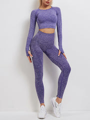 Skinny Wrap Solid Color Round-Neck Yoga Suits