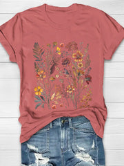 Vintage Nature Wildflowers Print Women's T-shirt