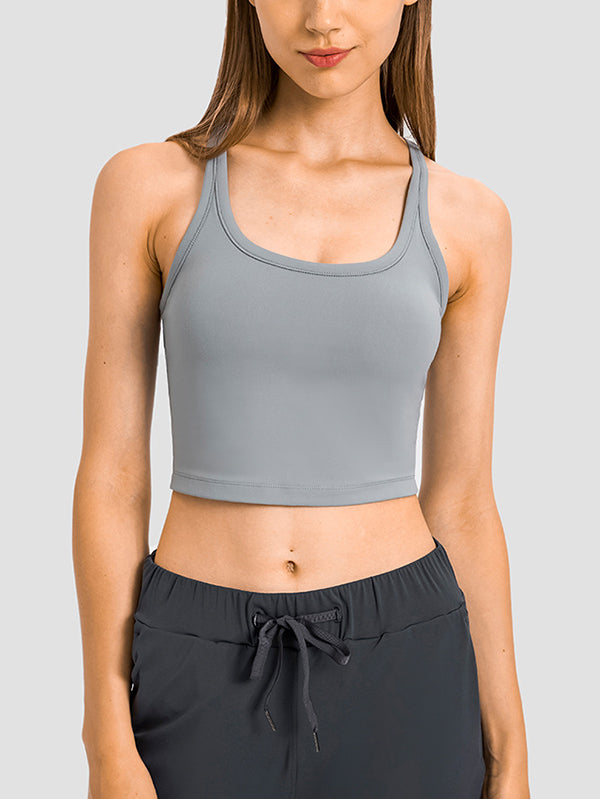 Skinny Wrap Sports Bra Hollow Yoga Tops Solid Color U-Neck Bra