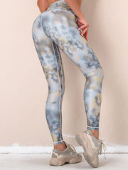 Tie-Dyed High Waisted Hips Lift Wrap Sport Leggings