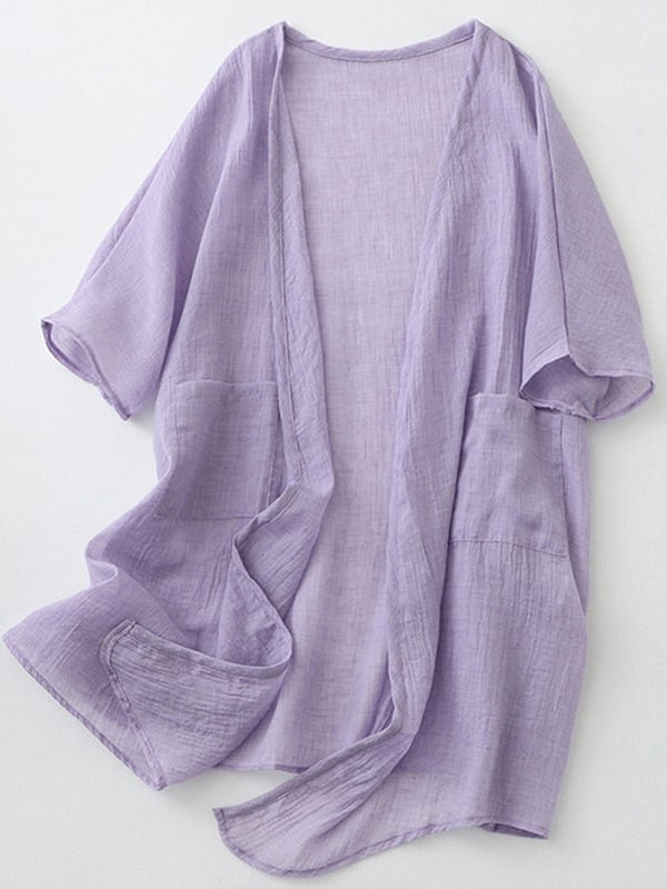 Solid Color Cotton And Linen Top