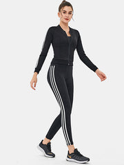 Striped Zipper Cardigan Skinny Stretch Fitness Yoga Suit