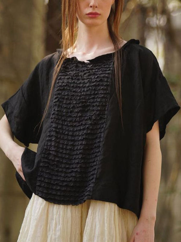 Casual Pleated Linen Women's Short Sleeve