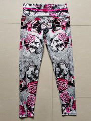 Floral&Skull Print Skinny Leg Wrap High-Waisted Leggings