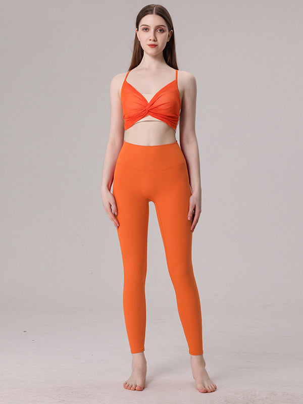 Back Cross Hollow Split-Joint Spaghetti-Neck Sports Bra&Leggings Suits