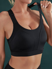 Skinny Wrap Buckle Sports Bra Elasticity Yoga Tops Hollow Solid Color Split-Joint Spaghetti-Neck Bra