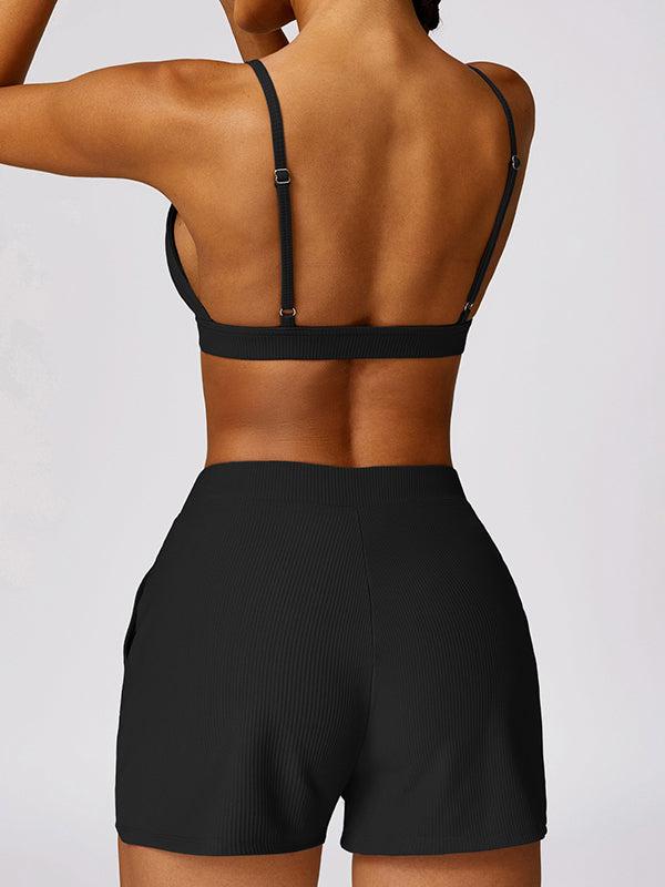 Wrap Backless Solid Color Spaghetti-Neck Sports Bra