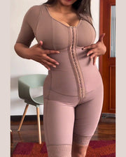 High Compression Tummy Control Full Body Faja with Mid-long Sleeves