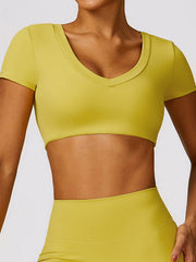 Long Sleeves Wrap Solid Color V-Neck Yoga Tops