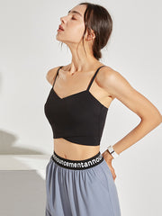 Detachable Hollow Solid Color Spaghetti-Neck Sports Bra