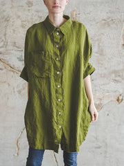 Retro Solid Color Long Shirt