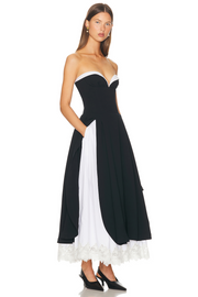 Sexy V-neck Tube Top Cinched Waist Stitching Contrasting-Color Dress