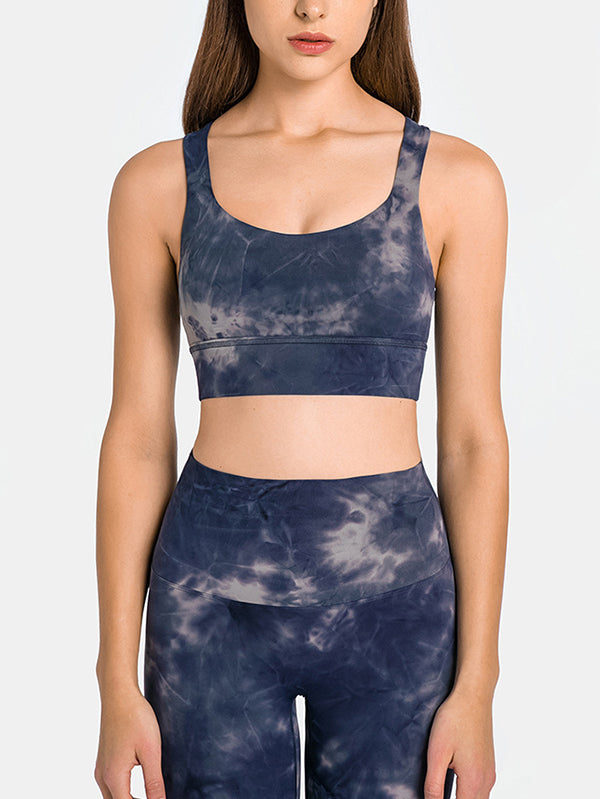 Skinny Wrap Sports Bra Hollow Tie-Dyed Yoga Tops Spaghetti-Neck Bra