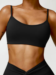 Skinny Wrap Backless Knot Solid Color Spaghetti-Neck Sports Bra