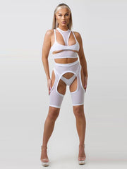 Stylish Hollowed Solid Color Flexible Wrap Suits