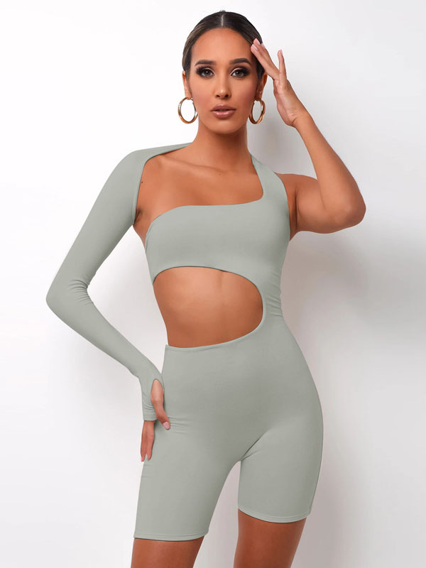 Sexy Wisp Empty Solid Color Single Sleeve Sports Romper