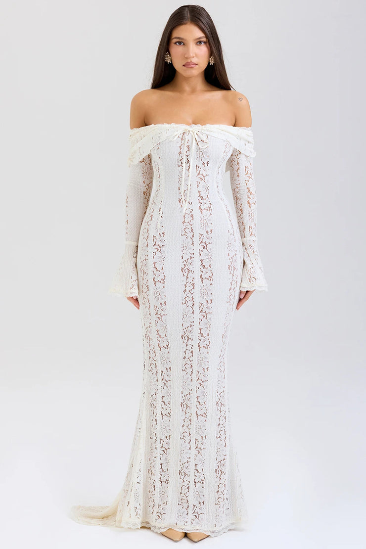 Sexy off-Shoulder Lace Hollow-out Slim-Fit Fishtail Dress