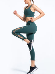 Bandage-Side Solid Bra & Leggings Suits