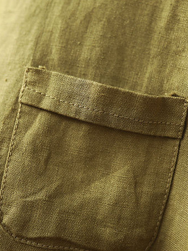 Round Neck Cotton And Linen Solid Color Top