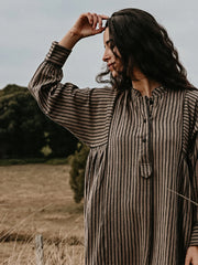 Striped Long-Sleeved Cotton And Linen Dress