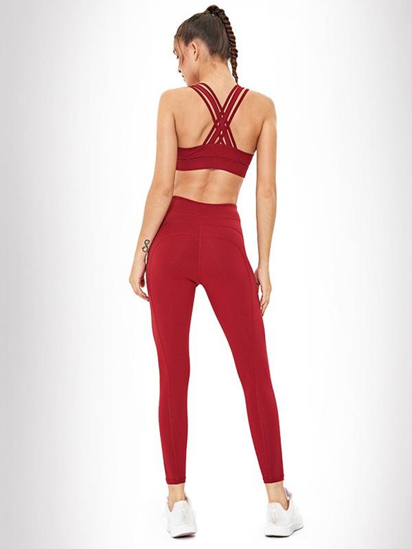 Wrap Cross Back Solid Yoga Suits