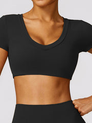 Long Sleeves Wrap Solid Color V-Neck Yoga Tops