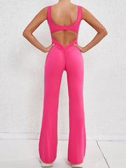 Wrap Hollow Solid Color Spaghetti-Neck Jumpsuits