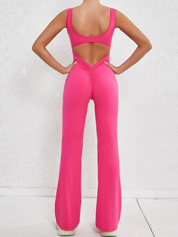 Wrap Hollow Solid Color Spaghetti-Neck Jumpsuits