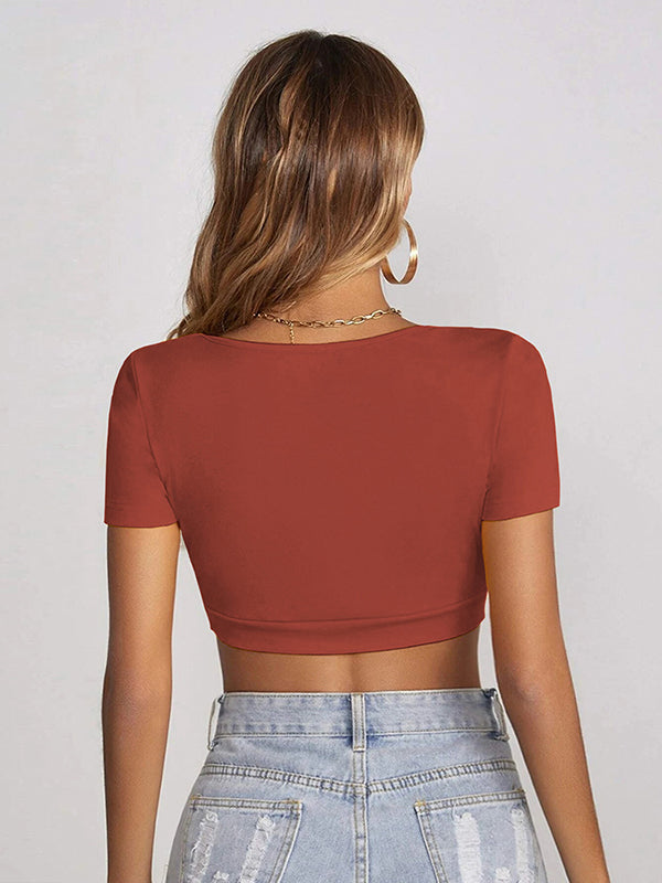 Cropped Skinny Solid Color T-Shirts Square-Neck Tank