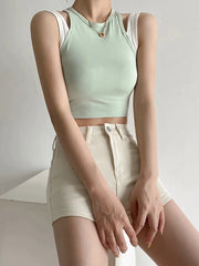 Fake Two-Piece Stitching Contrast Color Sleeveless Vest Top