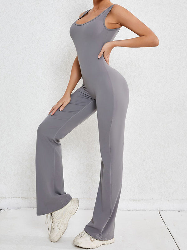 Wrap Hollow Solid Color Spaghetti-Neck Jumpsuits