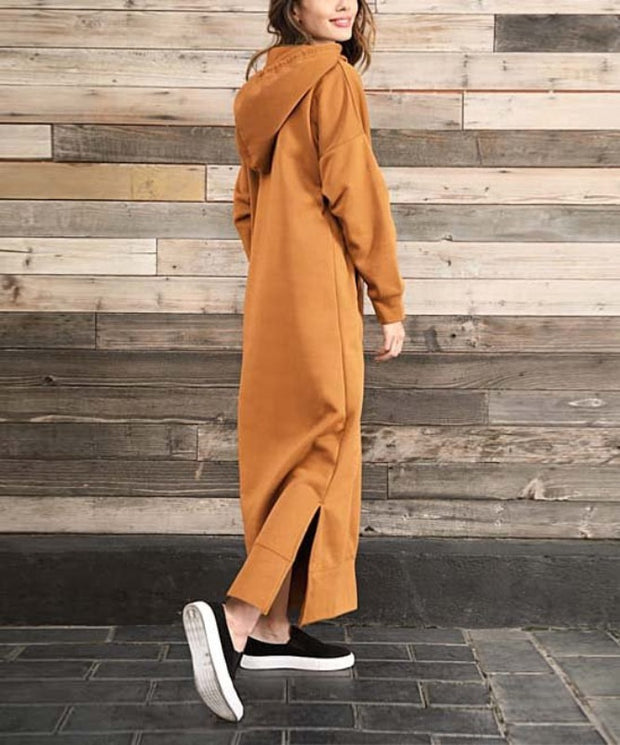 Autumn Winter New Loose Velvet Casual Fashion Big Pocket Knitted Hooded Maxi Dress