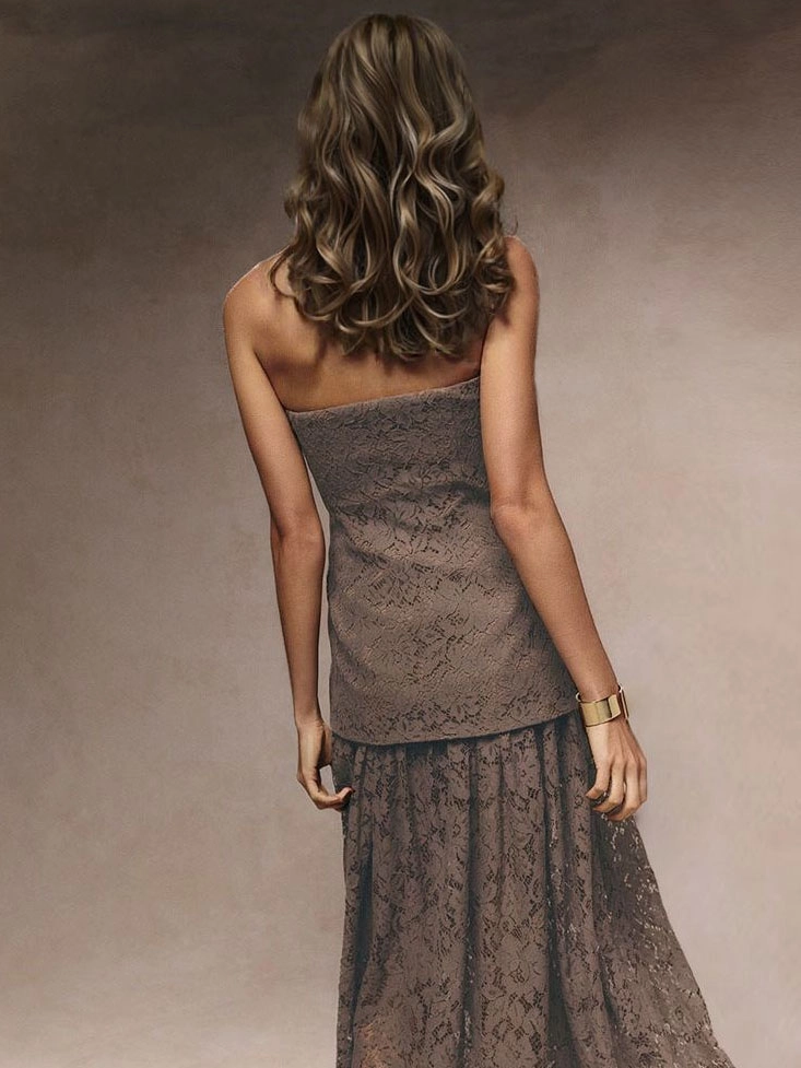 Sexy off-the-Shoulder Tube Top Lace Stitching Dress