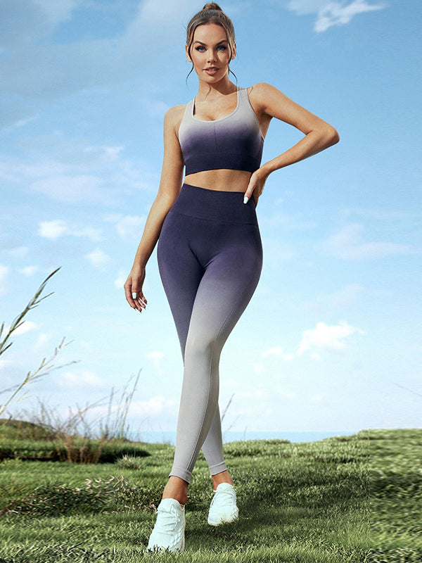 Skinny Wrap Bra&Leggings Gradient Spaghetti-Neck Suits